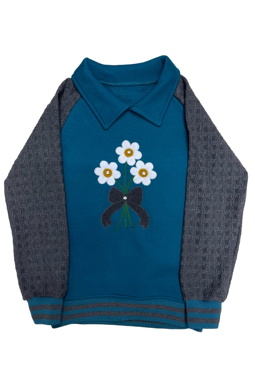 Kız Çocuk Papatya Nakışlı Ribana Detaylı 3 İplik Alt- Üst Takım 12322