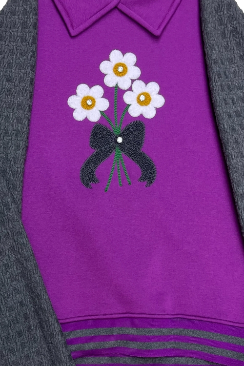 Kız Çocuk Papatya Nakışlı Ribana Detaylı 3 İplik Alt- Üst Takım 12322