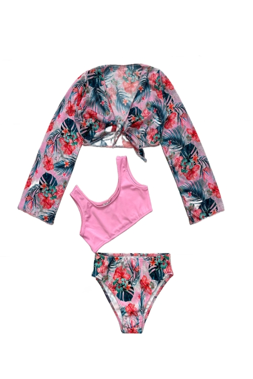 Kız Çocuk Pareolu 3lü Mayo Takımı (Alt+Üst+Pareo) 3-10 Yaş 12264