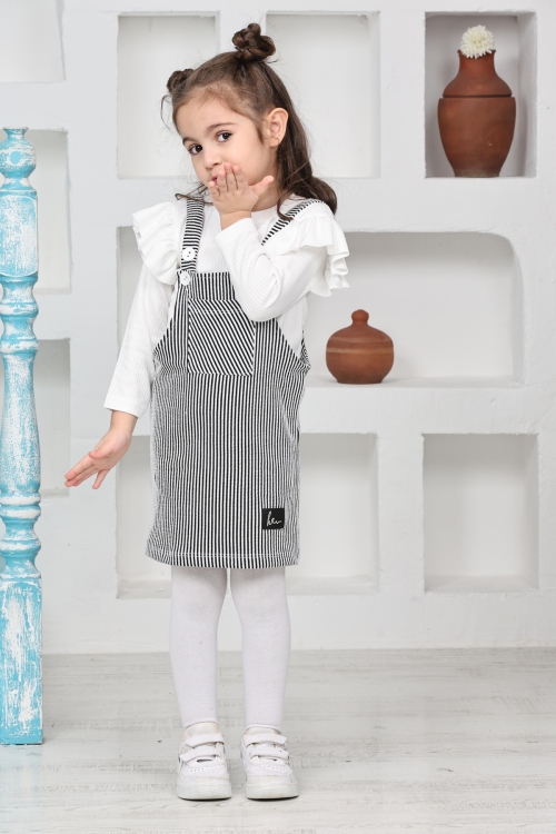 Kız Çocuk Salopet 2li Elbise (Salopet Elbise+Bady Bluz)12182