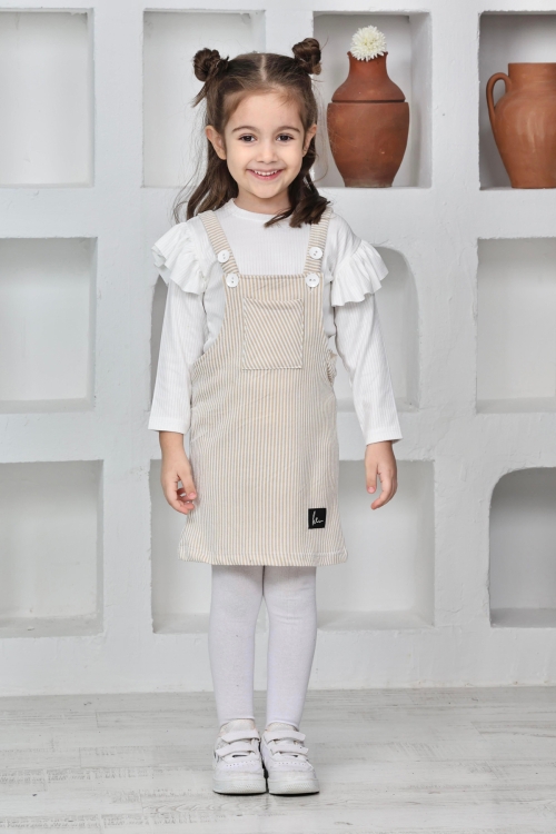 Kız Çocuk Salopet 2li Elbise (Salopet Elbise+Bady Bluz)12182