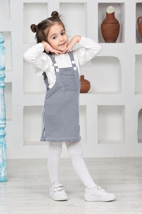 Kız Çocuk Salopet 2li Elbise (Salopet Elbise+Bady Bluz)12182