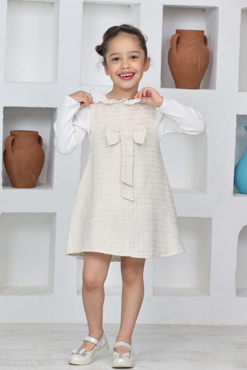 Kız Çocuk Şanel Kumaş 2li Elbise (Elbise+Bady Bluz)12174