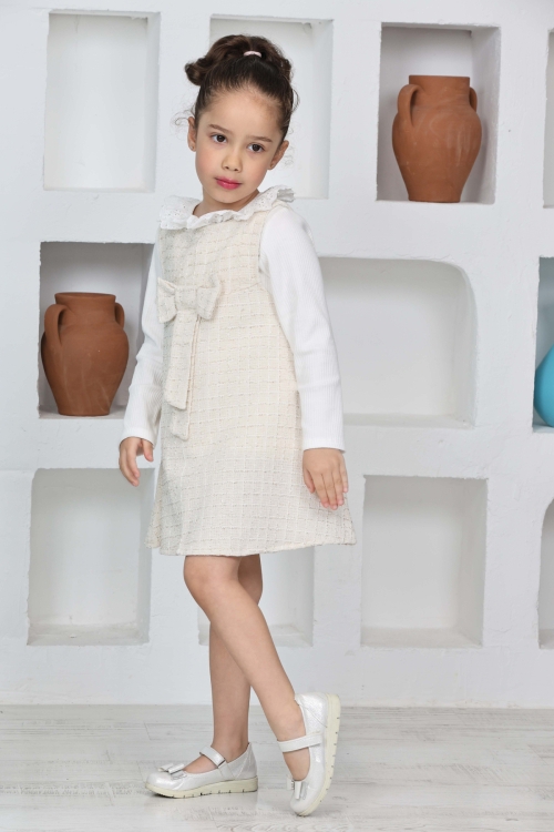 Kız Çocuk Şanel Kumaş 2li Elbise (Elbise+Bady Bluz)12174