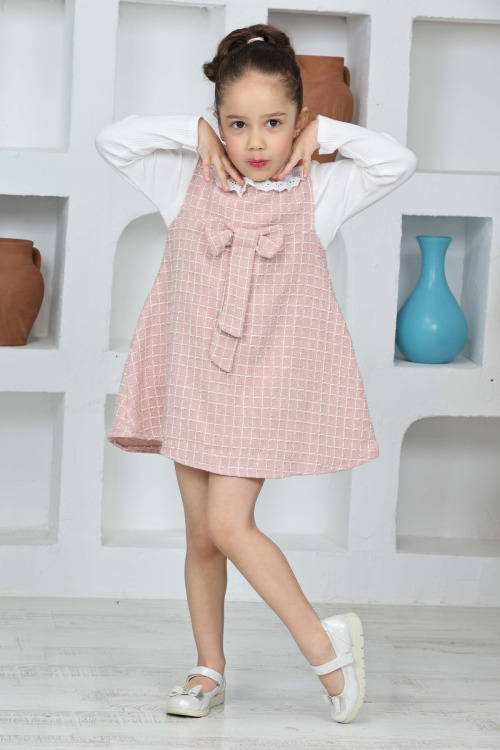 Kız Çocuk Şanel Kumaş 2li Elbise (Elbise+Bady Bluz)12174