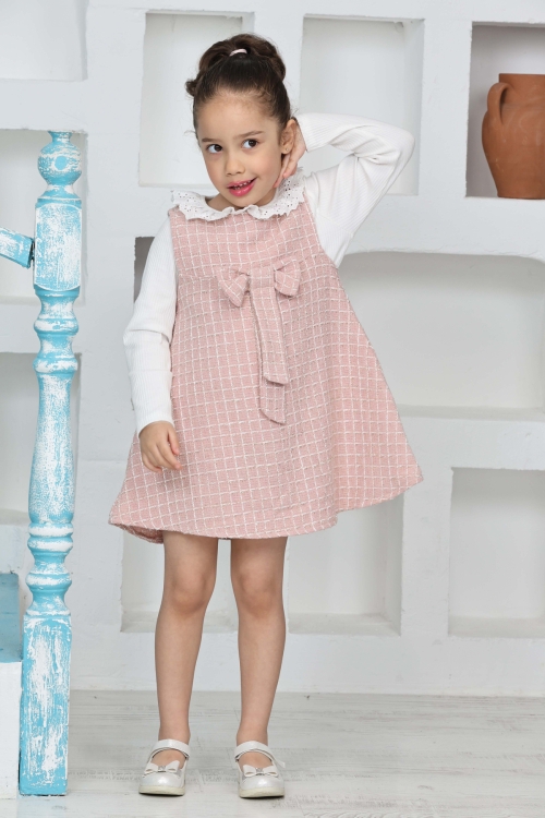 Kız Çocuk Şanel Kumaş 2li Elbise (Elbise+Bady Bluz)12174
