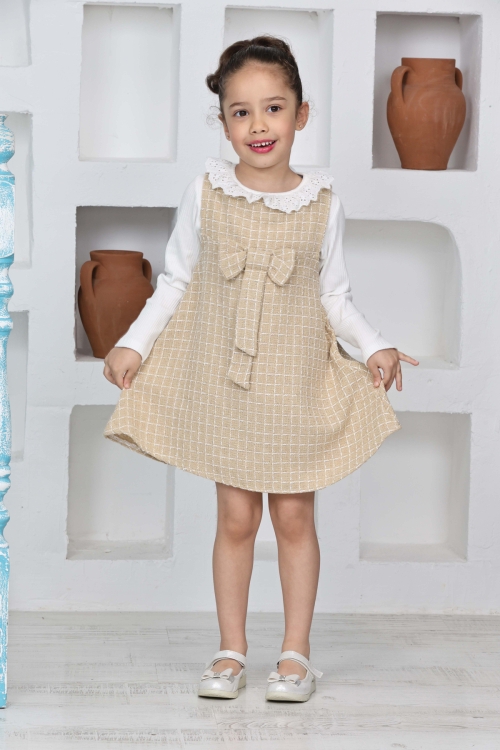 Kız Çocuk Şanel Kumaş 2li Elbise (Elbise+Bady Bluz)12174