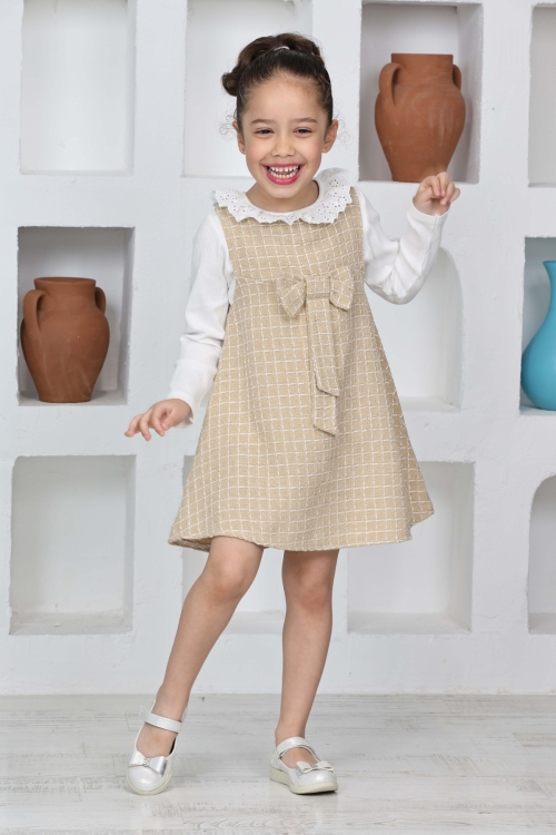 Kız Çocuk Şanel Kumaş 2li Elbise (Elbise+Bady Bluz)12174