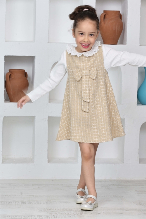 Kız Çocuk Şanel Kumaş 2li Elbise (Elbise+Bady Bluz)12174