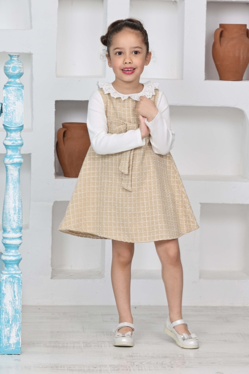 Kız Çocuk Şanel Kumaş 2li Elbise (Elbise+Bady Bluz)12174