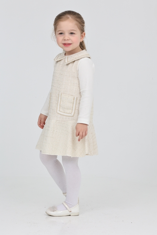 Kız Çocuk Şanel Kumaş Cepli  2li Elbise (Elbise+Bady Bluz)12175