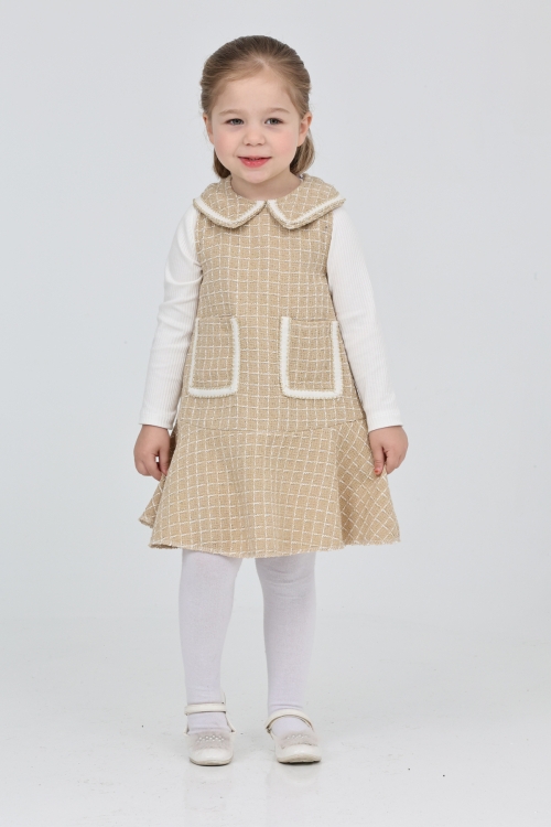 Kız Çocuk Şanel Kumaş Cepli  2li Elbise (Elbise+Bady Bluz)12175