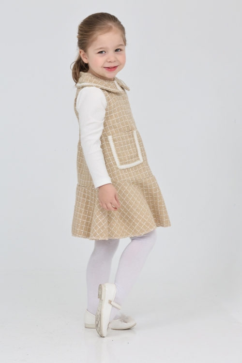 Kız Çocuk Şanel Kumaş Cepli  2li Elbise (Elbise+Bady Bluz)12175