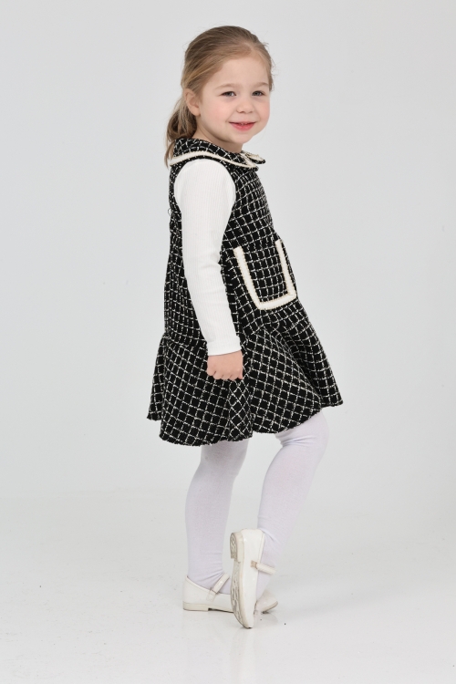 Kız Çocuk Şanel Kumaş Cepli  2li Elbise (Elbise+Bady Bluz)12175