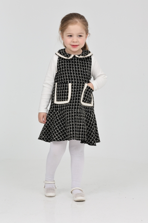 Kız Çocuk Şanel Kumaş Cepli  2li Elbise (Elbise+Bady Bluz)12175