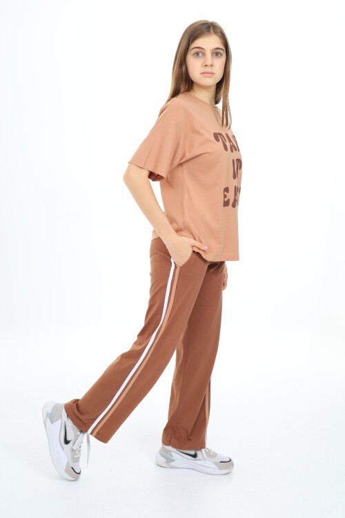 Kız Çocuk Şerit Detaylı Alt-Üst 2li Takım 12144