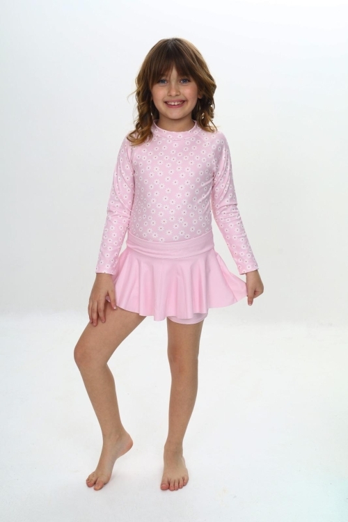 Kız Çocuk Şort Etekli Uzun Kollu Mayo Takımı 3-10 Yaş 12226