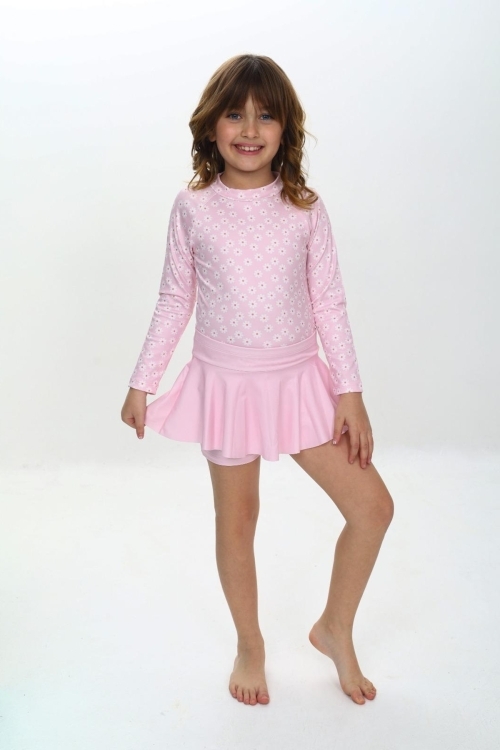 Kız Çocuk Şort Etekli Uzun Kollu Mayo Takımı 3-10 Yaş 12226