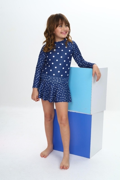 Kız Çocuk Şort Etekli Uzun Kollu Mayo Takımı 3-10 Yaş 12226