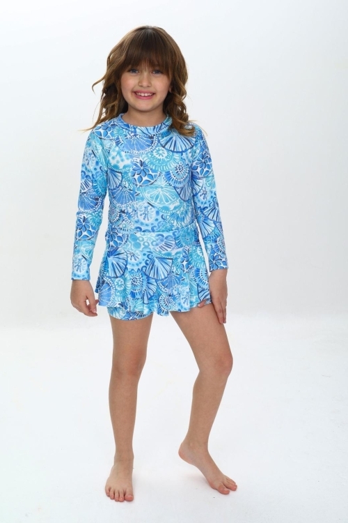 Kız Çocuk Şort Etekli Uzun Kollu Mayo Takımı 3-10 Yaş 12226