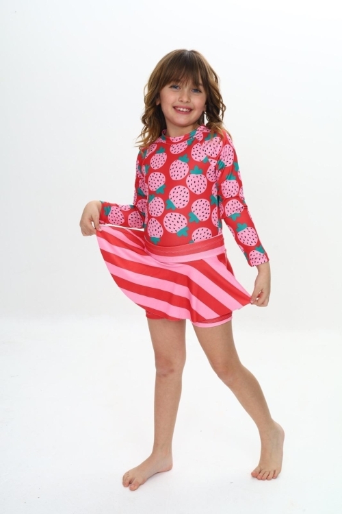 Kız Çocuk Şort Etekli Uzun Kollu Mayo Takımı 3-10 Yaş 12226