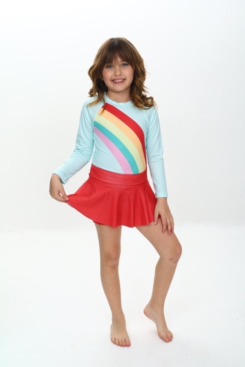 Kız Çocuk Şort Etekli Uzun Kollu Mayo Takımı 3-10 Yaş 12227