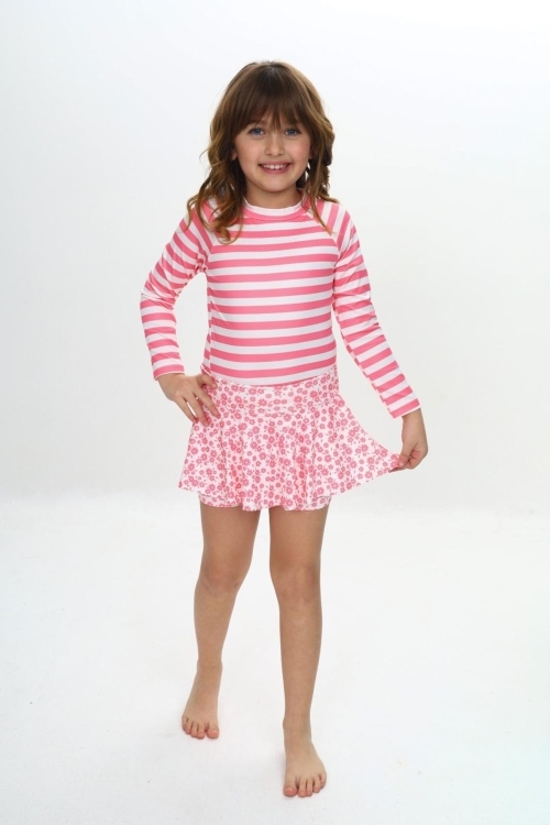 Kız Çocuk Şort Etekli Uzun Kollu Mayo Takımı 3-10 Yaş 12227