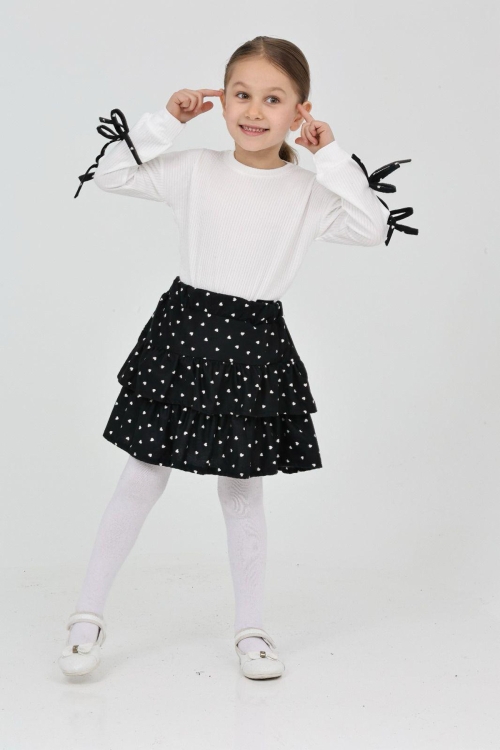 Kız Çocuk Süet Kat Kat Etekli 2li Elbise (Süet Kat Kat Etek+Bluz)12184