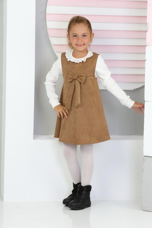 Kız Çocuk Süet Kumaş 2li Elbise (Elbise+Bady Bluz)12177
