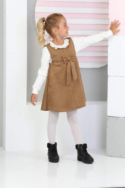 Kız Çocuk Süet Kumaş 2li Elbise (Elbise+Bady Bluz)12177