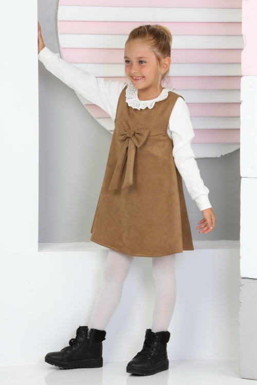 Kız Çocuk Süet Kumaş 2li Elbise (Elbise+Bady Bluz)12177