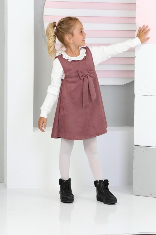 Kız Çocuk Süet Kumaş 2li Elbise (Elbise+Bady Bluz)12177