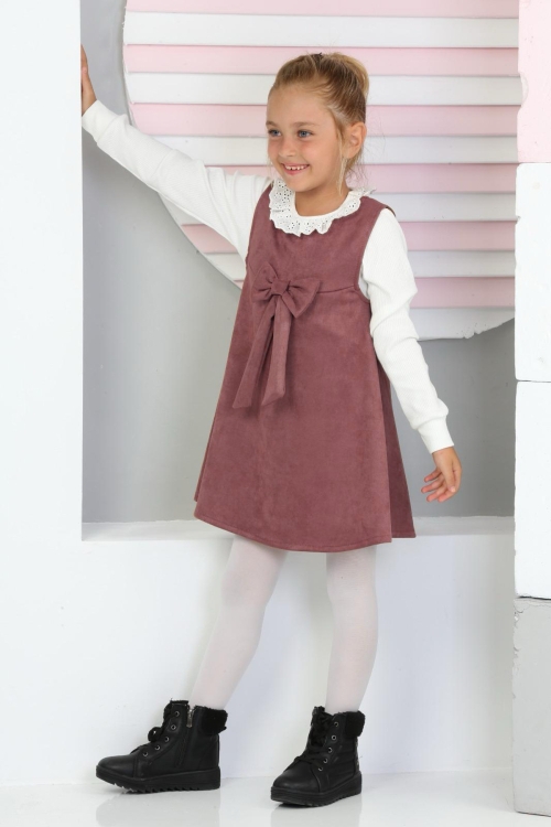 Kız Çocuk Süet Kumaş 2li Elbise (Elbise+Bady Bluz)12177