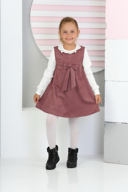 Kız Çocuk Süet Kumaş 2li Elbise (Elbise+Bady Bluz)12177