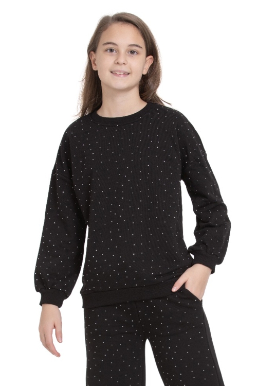 Kız Çocuk Taş Süslemeli Alt-Üst Takım-3 İplik 4-12 Yaş 12370