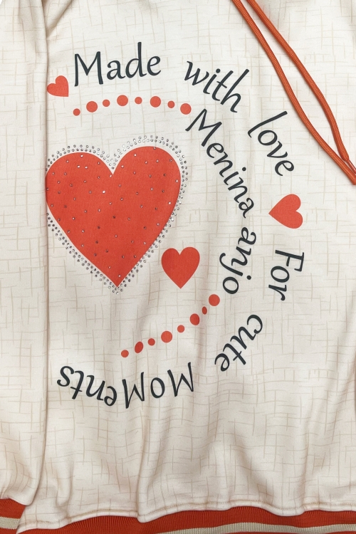 Kız Çocuk Taş Süslemeli Kapüşonlu Ribana Detaylı 3 İplik Alt-Üst Takım 12338