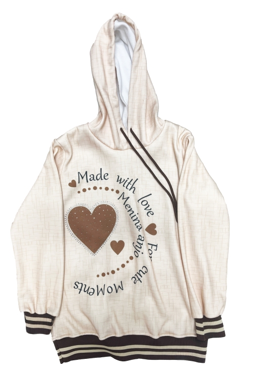 Kız Çocuk Taş Süslemeli Kapüşonlu Ribana Detaylı 3 İplik Alt-Üst Takım 12338