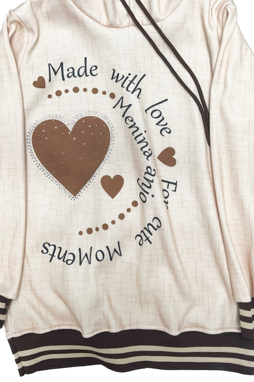 Kız Çocuk Taş Süslemeli Kapüşonlu Ribana Detaylı 3 İplik Alt-Üst Takım 12338