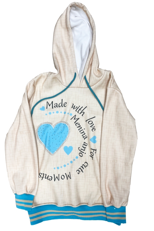 Kız Çocuk Taş Süslemeli Kapüşonlu Ribana Detaylı 3 İplik Alt-Üst Takım 12338