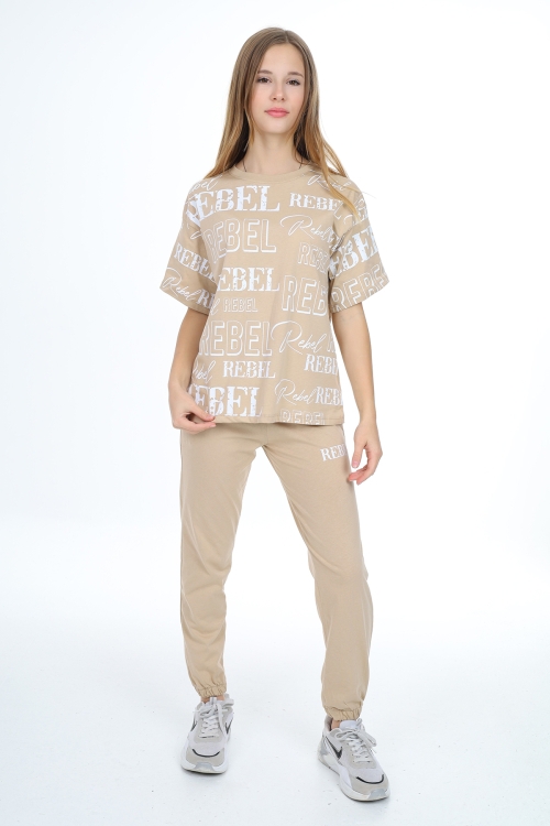 Kız Çocuk Yazı Baskılı Alt-Üst Takım 12155