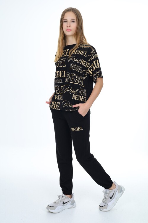 Kız Çocuk Yazı Baskılı Alt-Üst Takım 12155