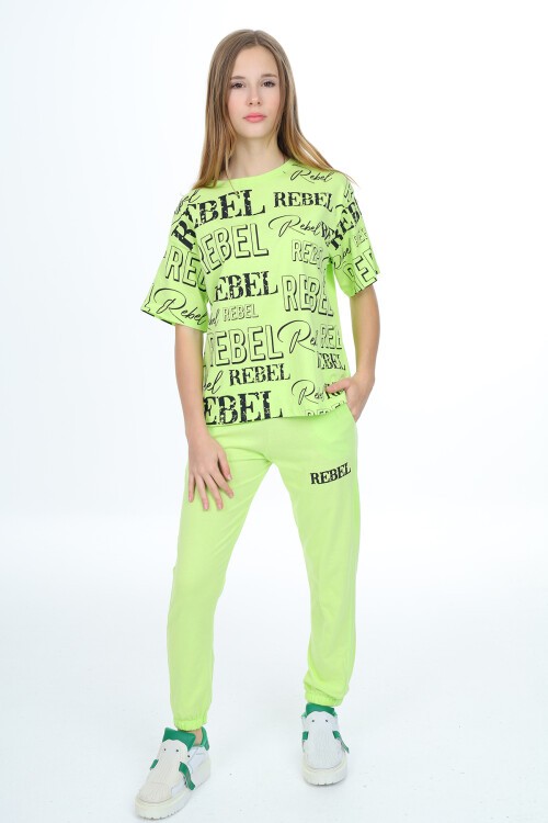 Kız Çocuk Yazı Baskılı Alt-Üst Takım 12155