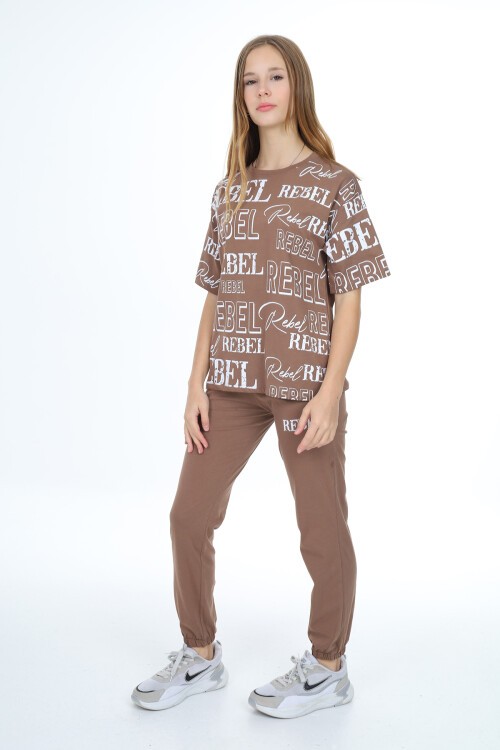 Kız Çocuk Yazı Baskılı Alt-Üst Takım 12155