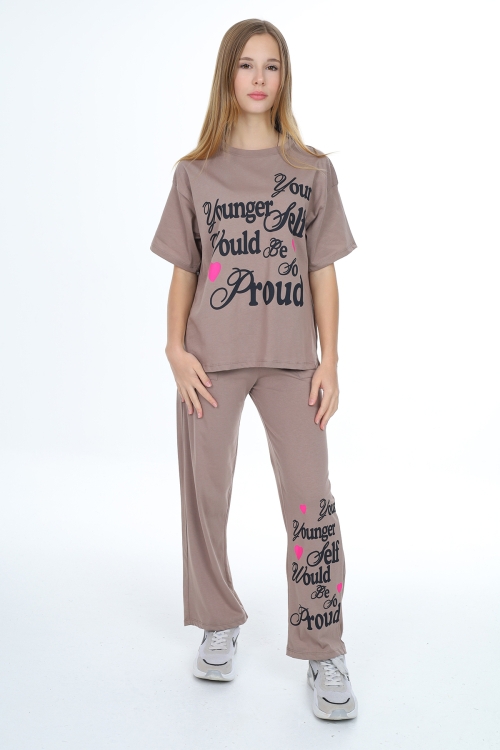 Kız Çocuk Yazı Baskılı Alt-Üst Takım 12150