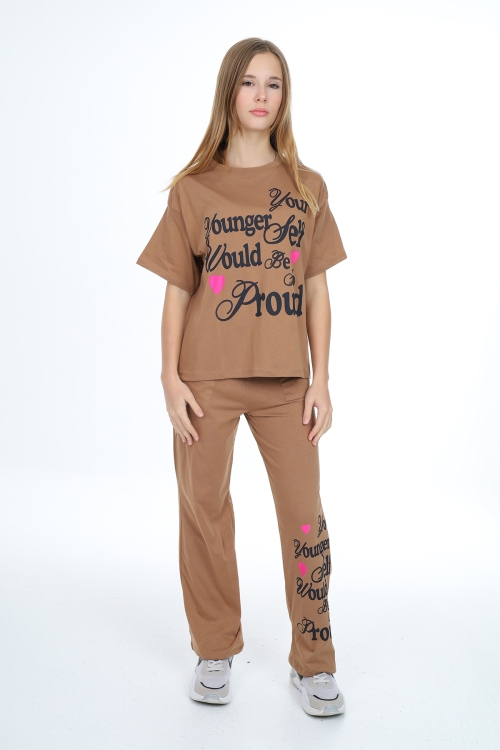 Kız Çocuk Yazı Baskılı Alt-Üst Takım 12150