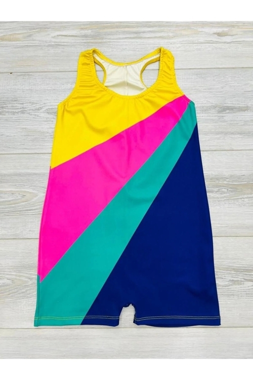 Kız Çocuk Yüzücü Şortlu Tek Parça Tulum Mayo Takımı 5-16 Yaş 12231