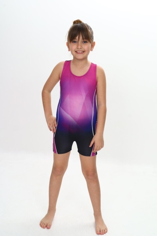 Kız Çocuk Yüzücü Şortlu Tek Parça Tulum Mayo Takımı 5-16 Yaş 12231