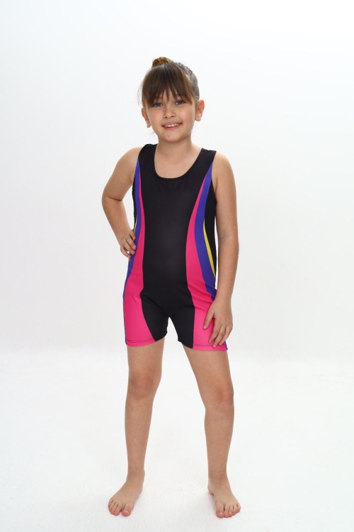 Kız Çocuk Yüzücü Şortlu Tek Parça Tulum Mayo Takımı 5-16 Yaş 12231