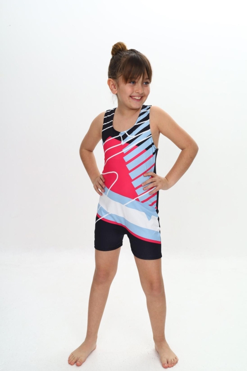 Kız Çocuk Yüzücü Şortlu Tek Parça Tulum Mayo Takımı 5-16 Yaş 12231