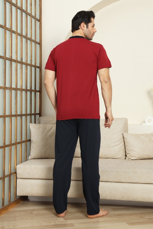Erkek %100 Pamuk Pijama Takımı -3 Düğmeli-Robalı 12383